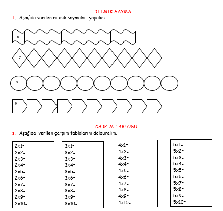 4. Sınıf Matematik Çarpmaya Hazırlık Çalışma Kağıdı