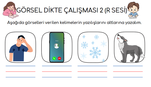 1.Sınıf R Sesi Görsel Dikte Çalışması 