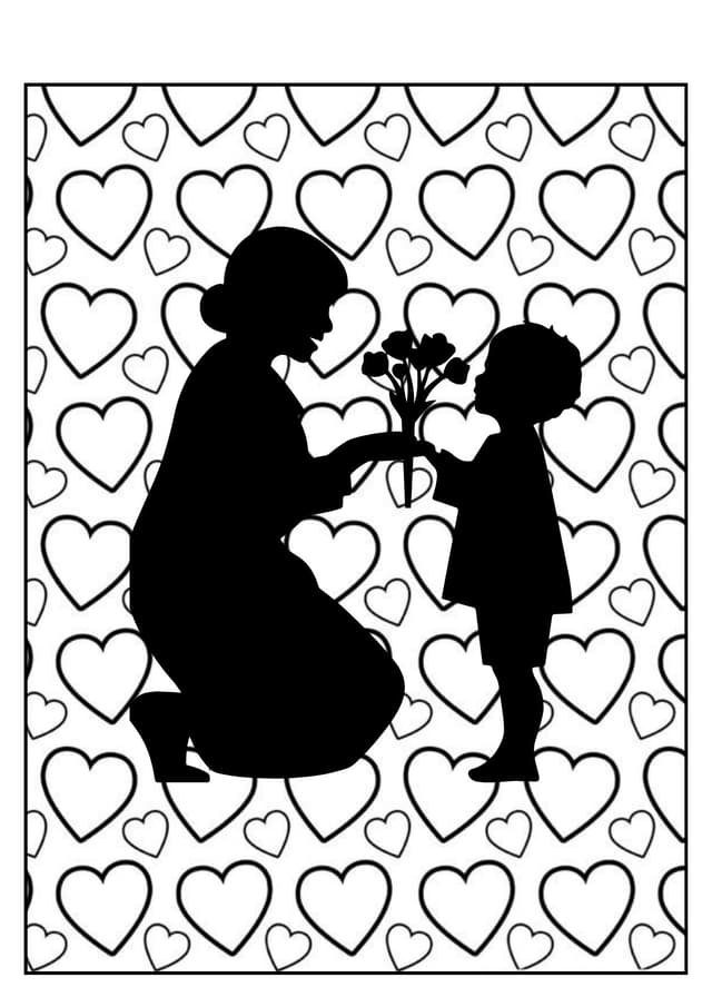 Anneler Günü Boyama Anne Ve Çocuk