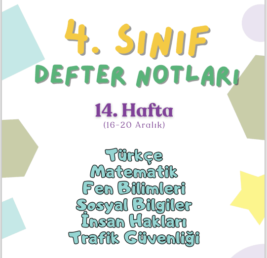 4. Sınıf 14. Hafta Defter Notları