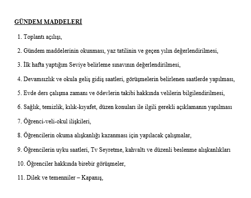 4. Sınıf 2. Dönem Veli Toplantısı Tutanağı 