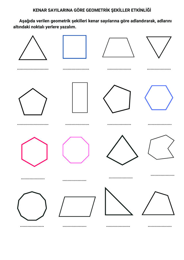 3. Sınıf Matematik Kenar Sayılarına Göre Geometrik Şekiller Etkinliği