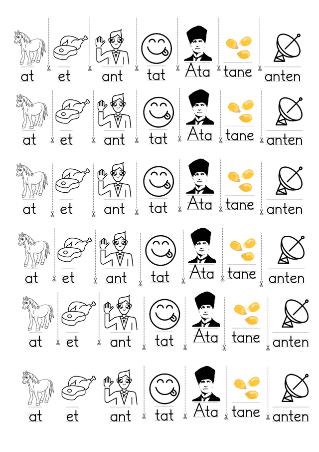 1. Sınıf "T" Sesi ile Başlayan Yapıştırmalık Kelimeler: Eğlenceli Öğrenme Aktivitesi